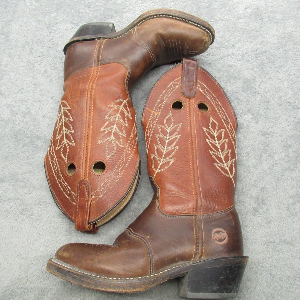 Double H Boots Women 6.5M Brown Leather Embroidery Cowgirl Western Riding USA - Picture 3 of 16